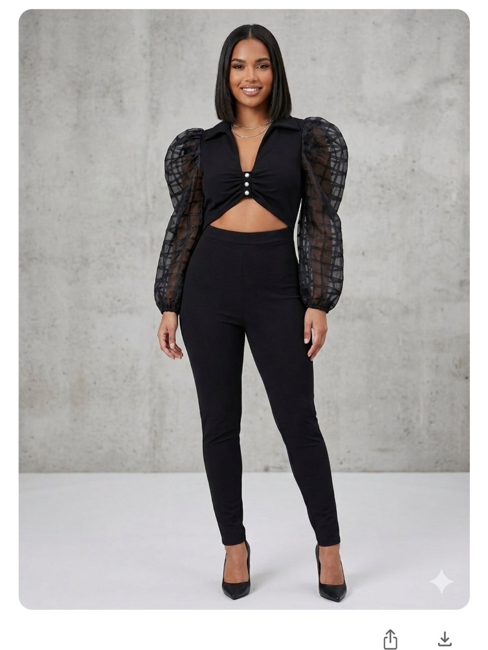 Fashion Nova Black Sheer-Puff Sleeve Skinny Jumpsuit
